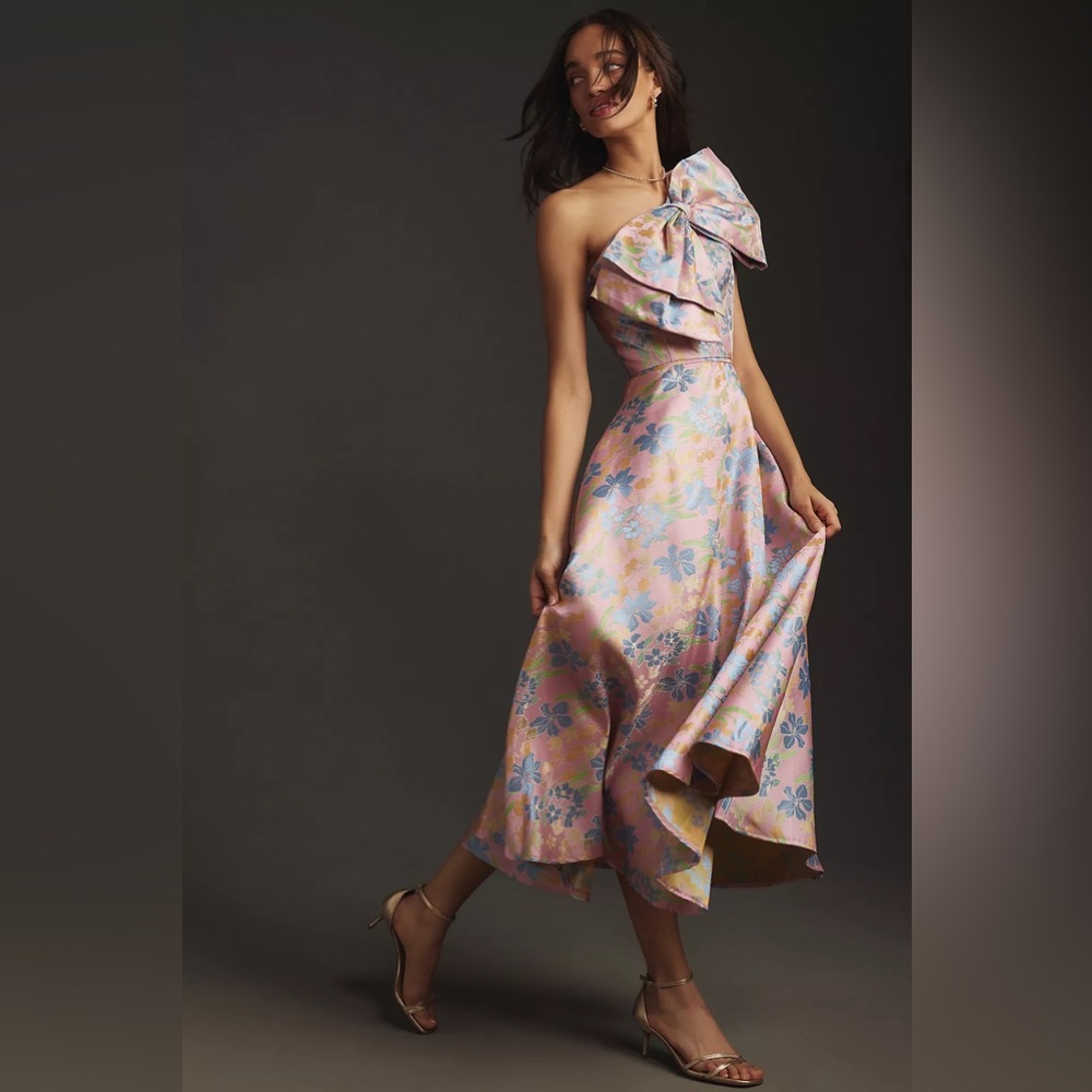 MAC DUGGAL One-Shoulder Bow Maxi Dress Anthropologie